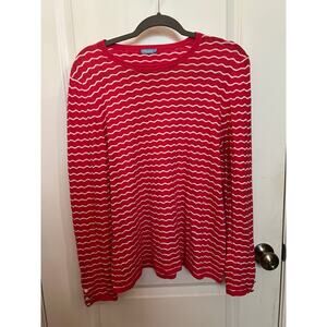J. McLaughlin coral pink & White Wavy Stripes Long Sleeve L Lagenlook sweater